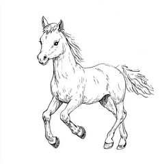Cute horse sketch, hand-drawn pony in black ink, isolated on white. Western rodeo style.
