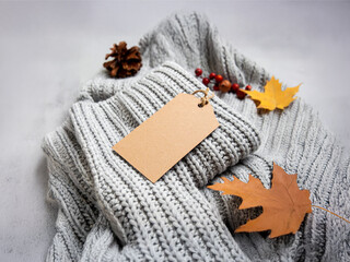Blank Kraft Paper Tag on Cozy Knitted Textile