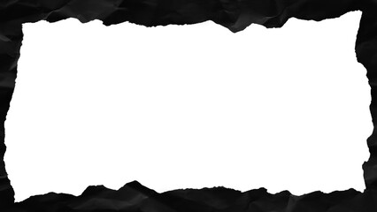Crumpled Black Paper Frame with Empty Center Isolated on Transparent Background PNG