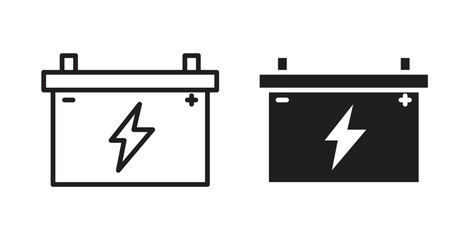 Car battery icon. Vector illustration, flat and stroke