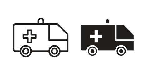 Ambulance icon. Vector illustration, flat and stroke