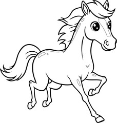 Illustration of a little foal in just lines in cartoon style