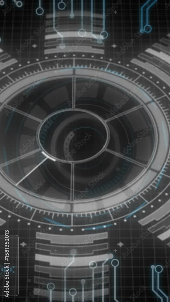 Poster animation of interface with round scanner, microprocessor connections and data processing