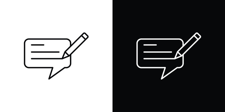 Write comment icon pack with black and white editable stroke lines for graphic design work