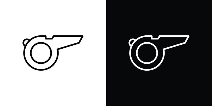 Whistle icon pack with black and white editable stroke lines for graphic design work