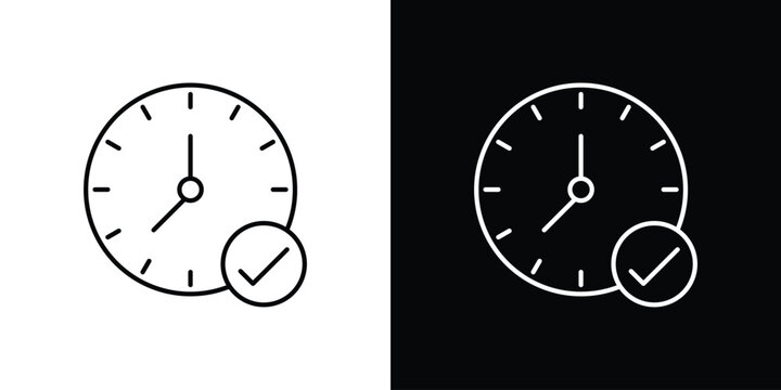 Time check icon pack with black and white editable stroke lines for graphic design work