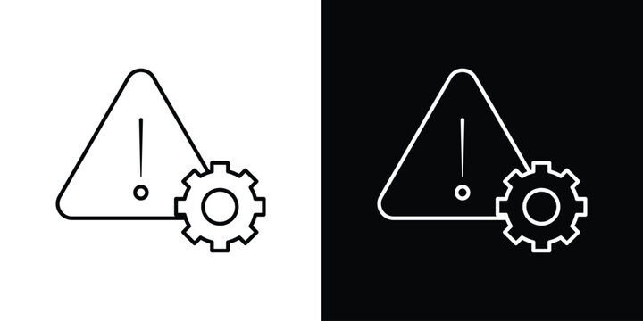 Technical warning icon pack with black and white editable stroke lines for graphic design work