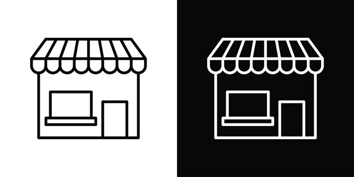 Store icon pack with black and white editable stroke lines for graphic design work