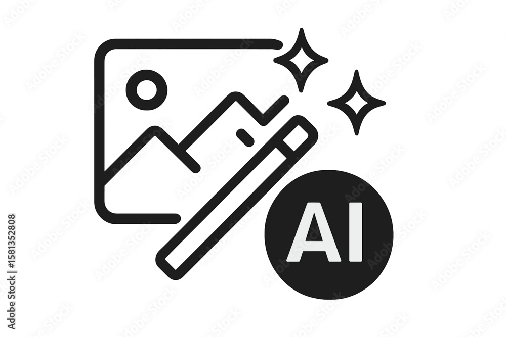 Poster ai image edit icon. photo enhancement with artificial intelligence. magic wand symbol for automatic 
