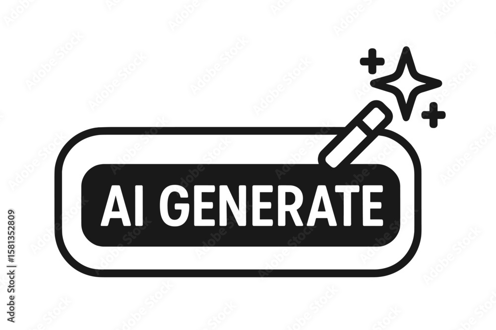 Poster ai generate button vector icon. generative artificial intelligence symbol with magic wand and stars.