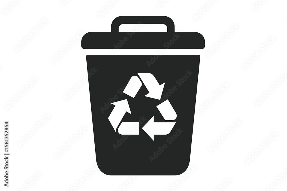 Poster recycle bin icon with the universal recycling symbol. trash can for garbage or waste. ecology and en