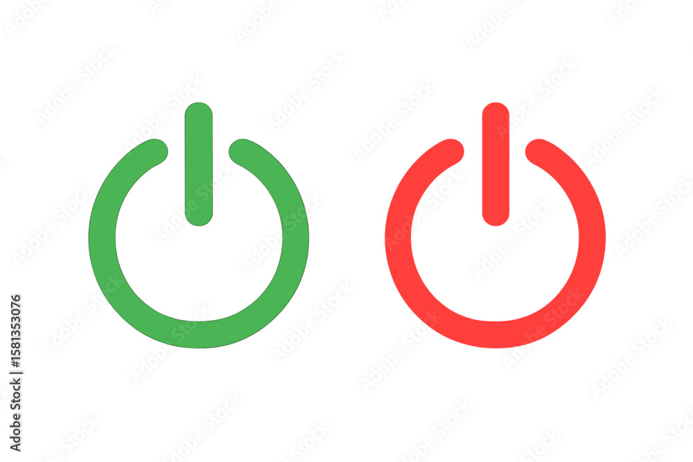 Poster power on off button icons set. green and red power symbols. vector illustration. isolated transparen