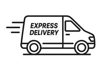 Fast shipping delivery truck icon. Express delivery van line art. Transportation vector for apps and websites. Logistics service symbol. E-commerce order, package freight.