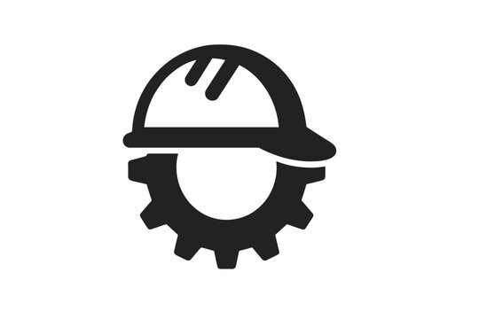 Industrial Engineering Construction Logo Vector – Hard Hat Gear Icon, Worker Safety Symbol, Mechanical Maintenance, Industrial Labor Emblem, Transparent PNG Illustration