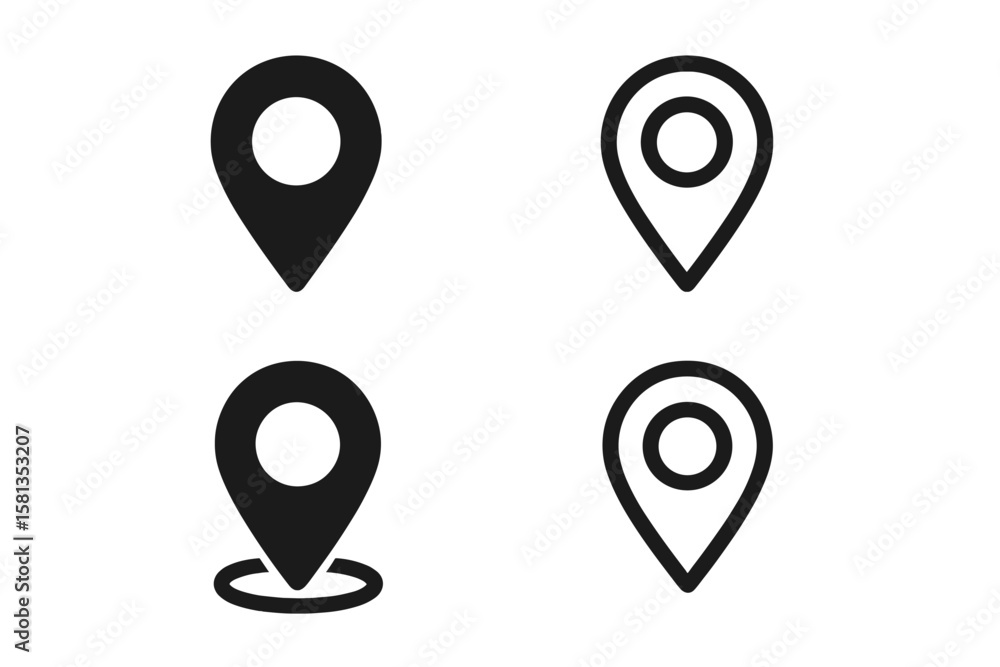 Poster map pin icon set. location marker symbol for destination, gps and navigation. pointer sign for web, 