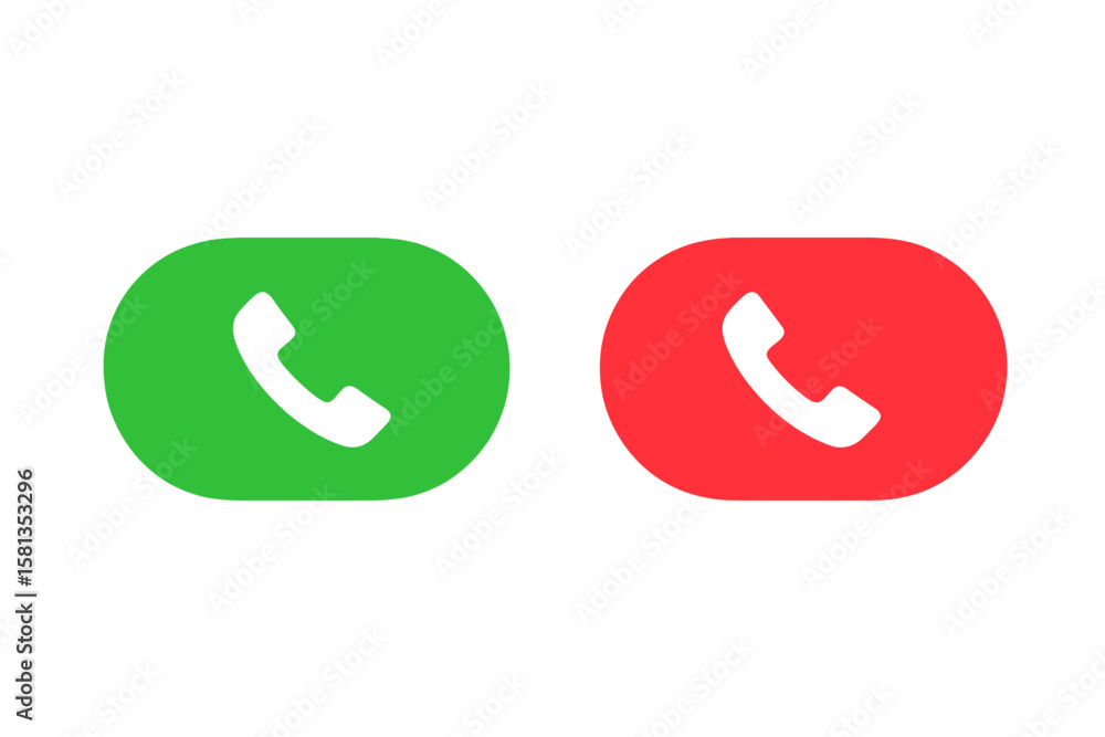 Poster green and red phone call buttons icon set. accept and decline call symbols. mobile communication ui 