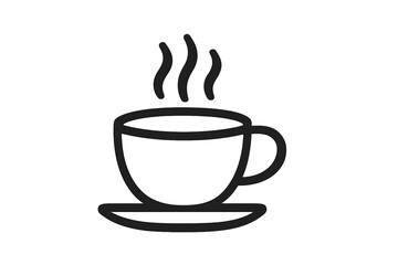 Obraz premium Minimalist Hot Coffee Cup Icon. Black Line Art. Simple Modern Beverage Symbol. Steaming Tea Mug Illustration. Cafe Menu Design. Breakfast Drink. Vector Isolated on White Background