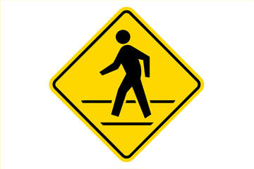 Pedestrian Crossing Sign Vector Illustration, Yellow Diamond Road Safety Symbol, Crosswalk Warning, Urban Traffic Alert, Transparent Background, Street Signage, Public Safety Concept