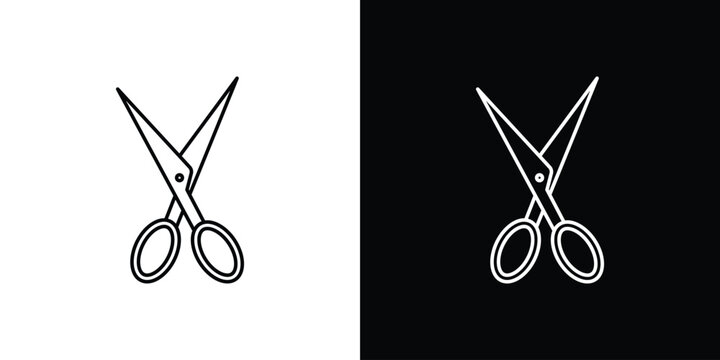 Scissors icon pack with black and white editable stroke lines for graphic design work