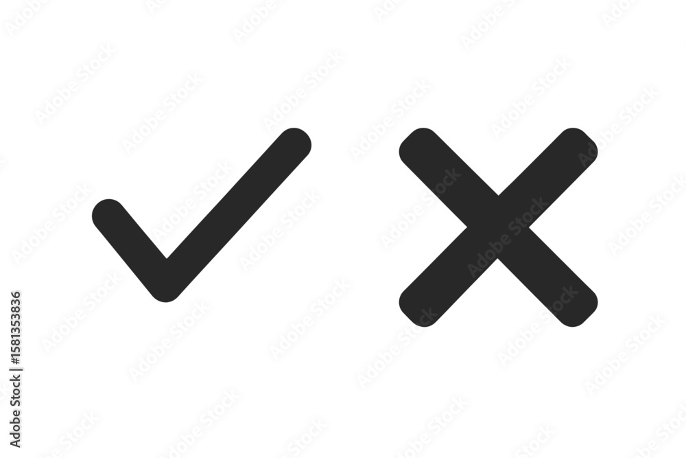 Poster check mark and cross vector icons. yes and no symbols for user interface design. approve and reject 