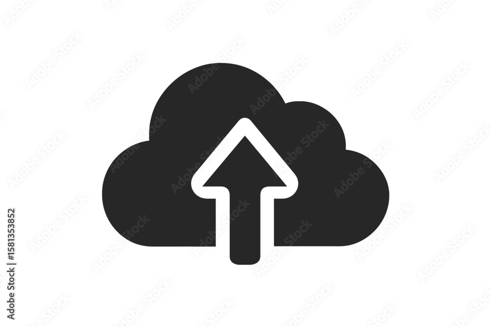 Poster upload to cloud vector icon, transparent background, digital data transfer symbol, cloud computing, 