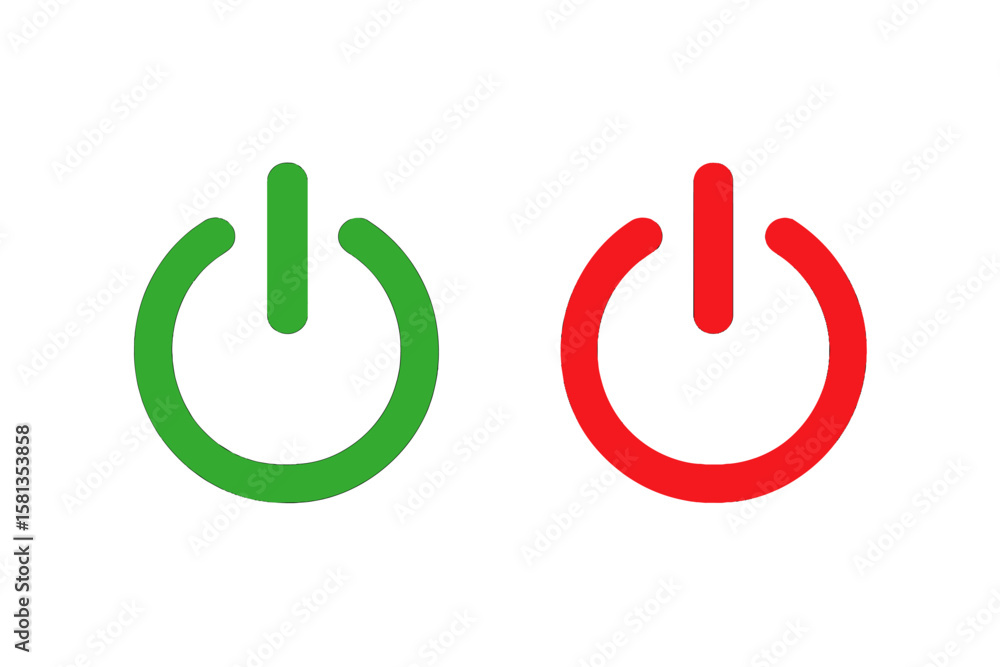 Poster power button on off symbol vector icon set. green and red start stop web button collection. technolo