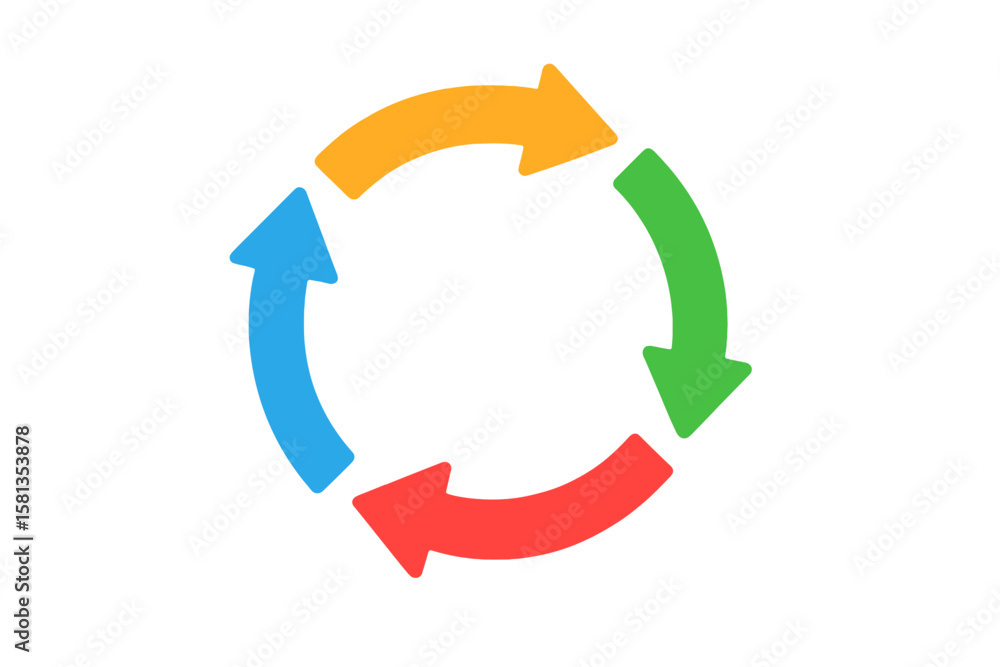 Poster colorful circular arrow set, vibrant vector illustration of right and next arrows in seamless loop, 