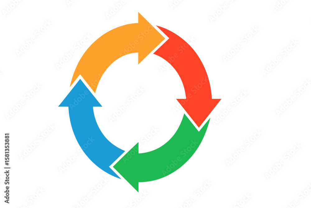 Poster colorful circular arrow set, vibrant vector illustration of right and next arrows in seamless loop, 