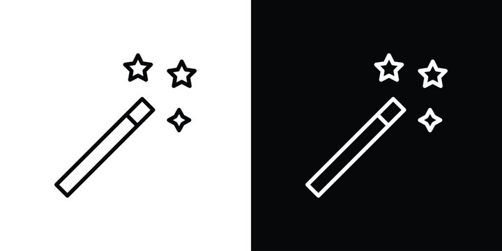 Magic wand icon pack with black and white editable stroke lines for graphic design work