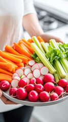 Fresh and vibrant crudit&eacute; platter featuring carrots, celery, radishes, and more