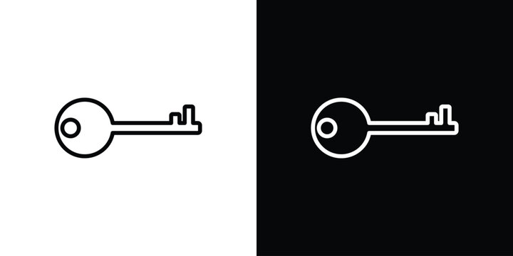 key icon pack with black and white editable stroke lines for graphic design work