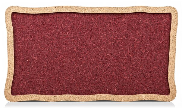 Curvy framed maroon cork board isolated on white background. Wavy edge design with rich red texture makes it suitable for creative mockups, reminders, and office or classroom design projects. 

