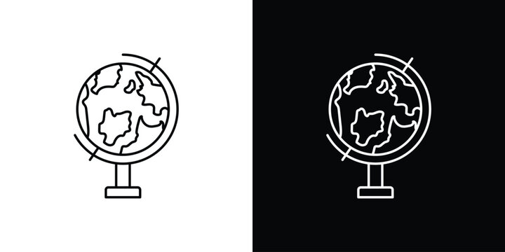 Globe icon pack with black and white editable stroke lines for graphic design work