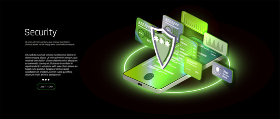 Digital security interface showcasing virtual shields and data protection strategies in a modern design.