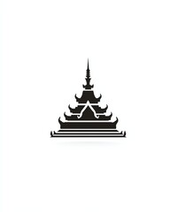 black silhouette of traditional Thai temple roof with tiered eaves and detailed finials, minimal clean background, vector graphic for cultural design