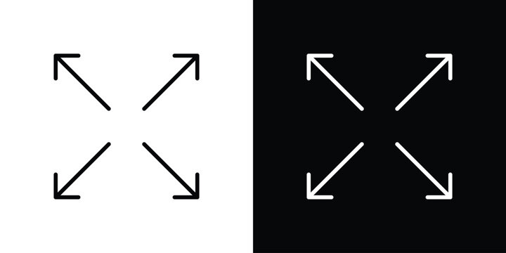 Expand arrows icon pack with black and white editable stroke lines for graphic design work