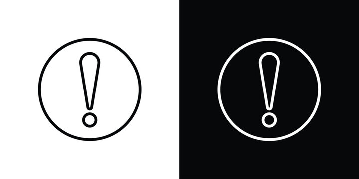 Exclamation interface icon pack with black and white editable stroke lines for graphic design work