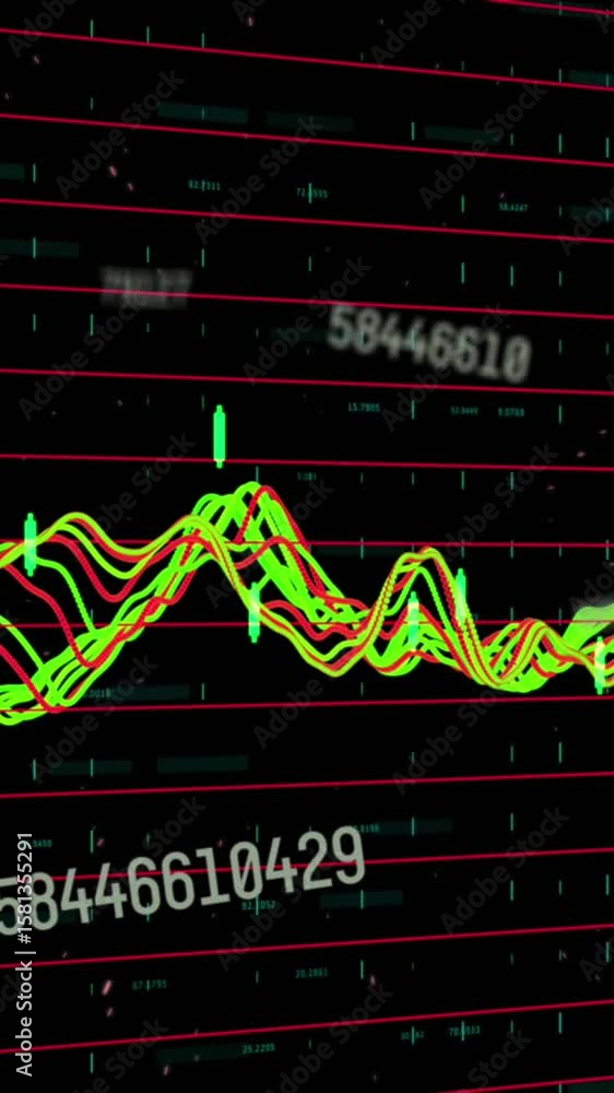 Poster animation of changing numbers over multiple graphs against abstract background