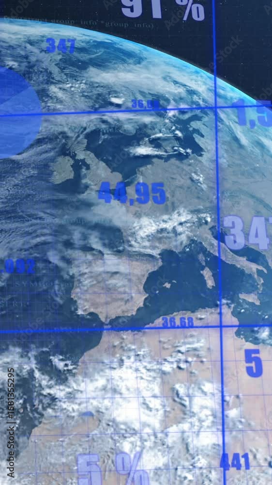 Poster animation of data processing over globe on black background
