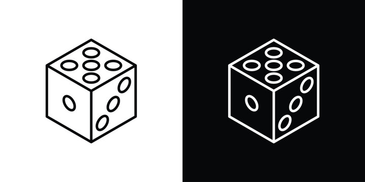Dice icon pack with black and white editable stroke lines for graphic design work