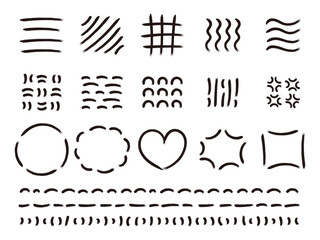 手描き 色々な線のデザインとフレームの素材セット