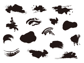 墨で描かれた掠れや滲みのあるラフなシルエットの素材セット