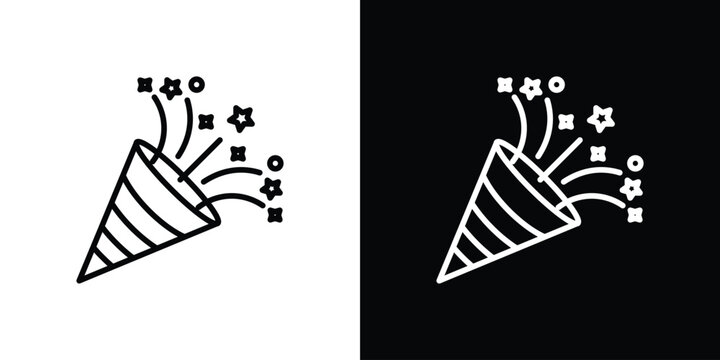 Confetti icon pack with black and white editable stroke lines for graphic design work