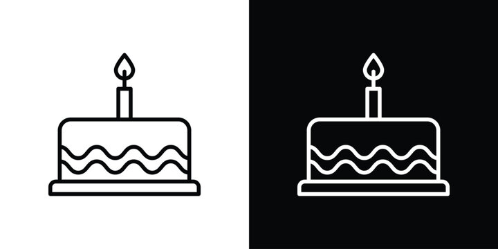 Cake birthday icon pack with black and white editable stroke lines for graphic design work