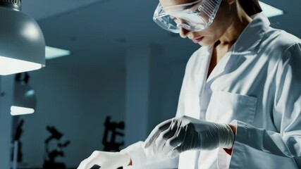 Scientist in laboratory conducting experiments with precision and focus under bright lighting