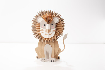 Whimsical papercraft lion character for marketing in sustainable toy brands, children education...