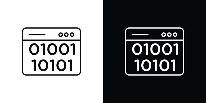 Binary code icon pack with black and white editable stroke lines for graphic design work