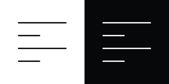 Align left icon pack with black and white editable stroke lines for graphic design work