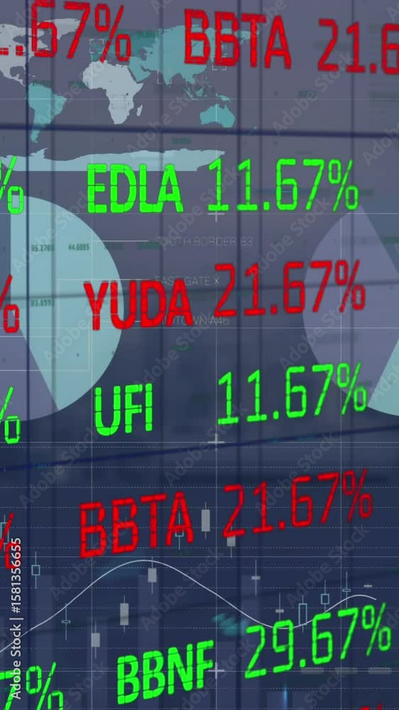 Aufkleber animation of financial data processing over grid background