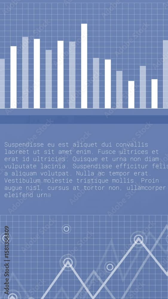 Poster animation of statistics and data processing over blue background